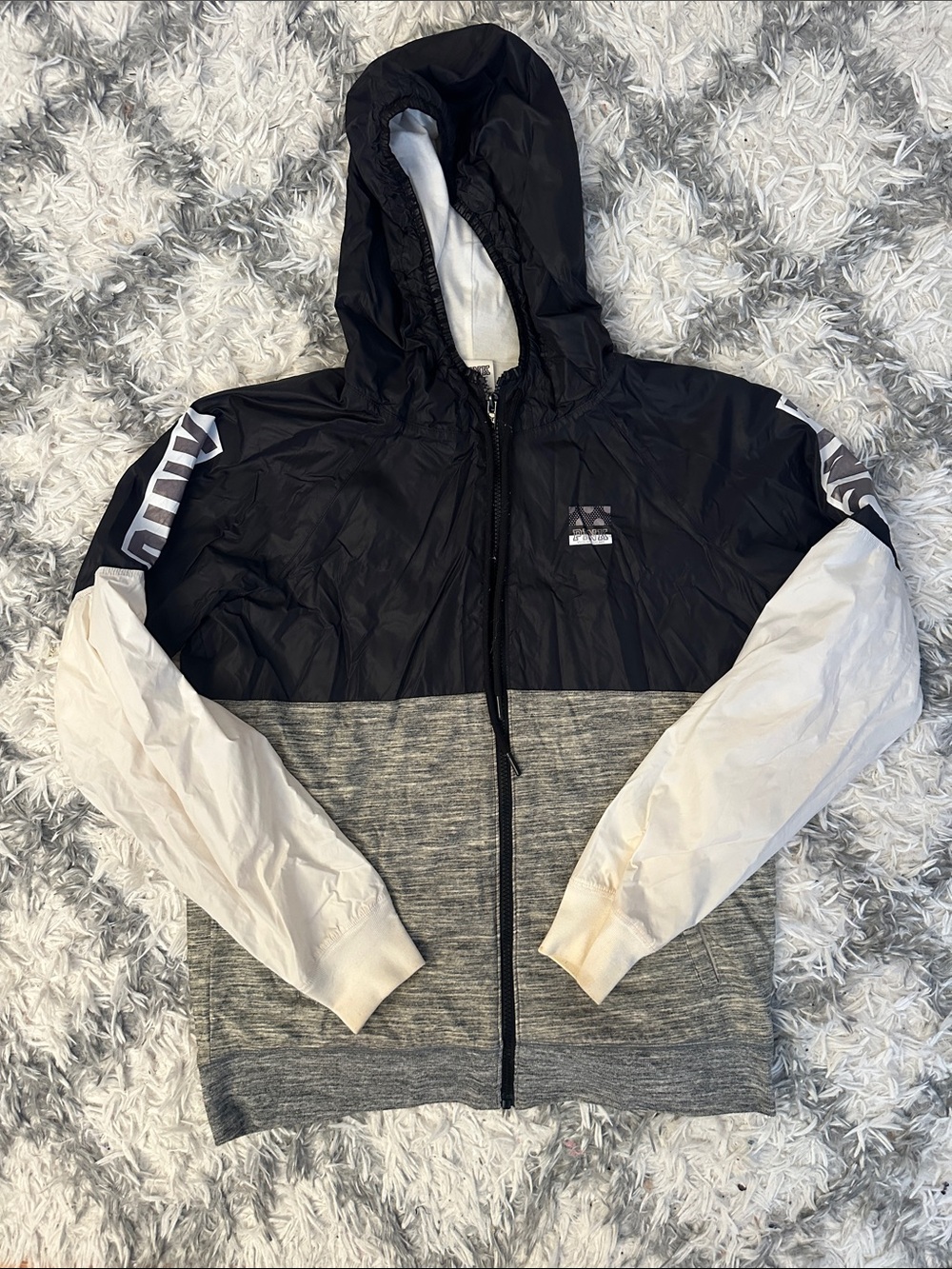 PINK Victoria's Secret Black Hooded Utility Jacket with Logo Patch